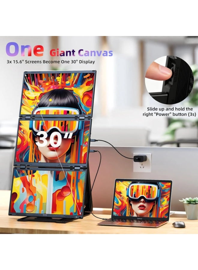 V2COM Quad Laptop Screen Extender, 15.6" FHD 1080P Triple Portable Monitors, One-Button Combine to 30" Wide Display, One Cable Connection with Driver, Compatible with Windows & Mac - Image 3