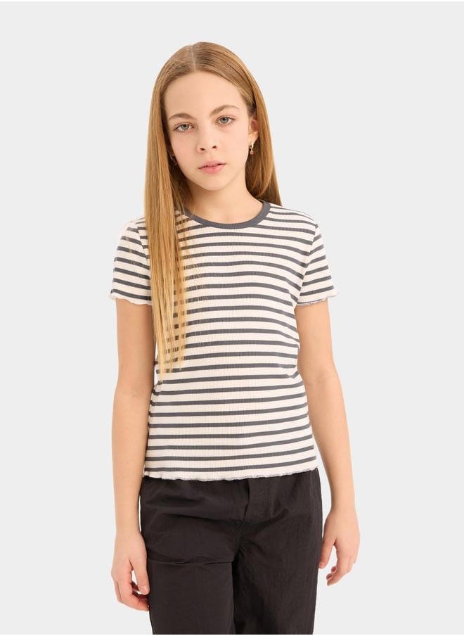 DeFacto DeFacto Girl Slim Fit Crew Neck Striped T-Shirt  - Image 4