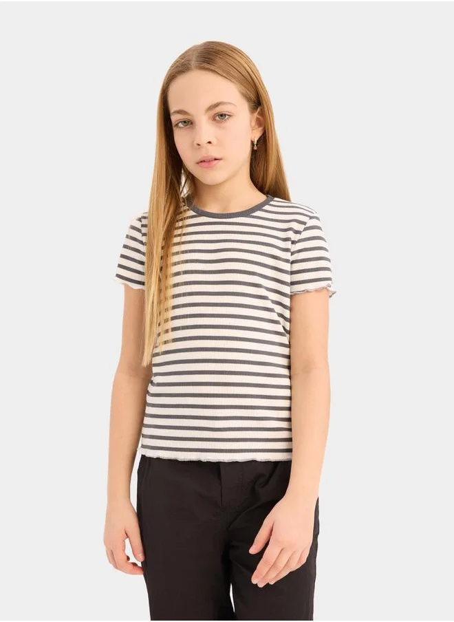 DeFacto DeFacto Girl Slim Fit Crew Neck Striped T-Shirt