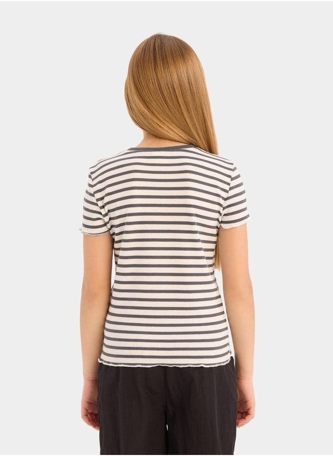 DeFacto DeFacto Girl Slim Fit Crew Neck Striped T-Shirt  - Image 5