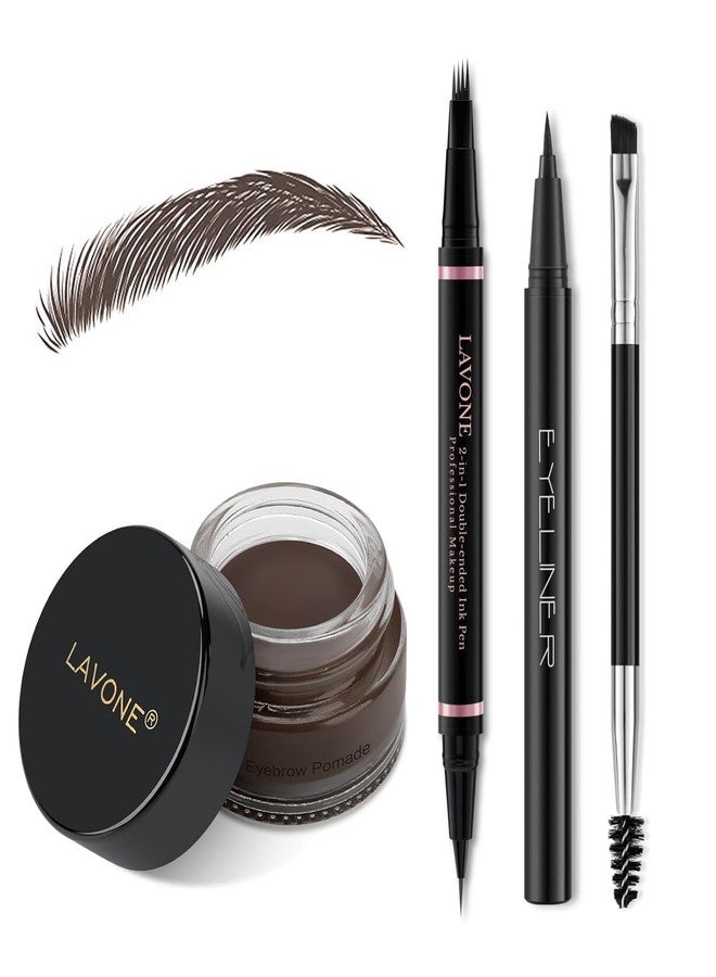 LAVONE Eyebrow Pen Makeup Kit, with 4 Tip Waterproof Microblading Eyebrow Pencil, Eyeliner, Eyebrow Pomade and Dual-ended Eyebrow Brush, Brow Pencil Eyebrow Kit for Natural Looking - Dark Coffee - Image 1
