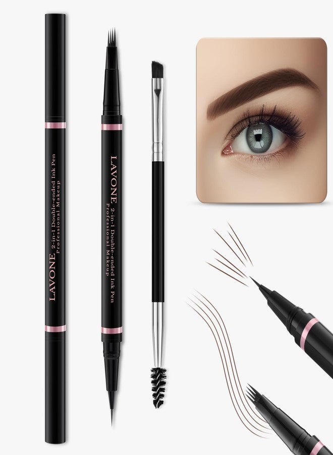LAVONE Eyebrow Pen Makeup Kit, with 4 Tip Waterproof Microblading Eyebrow Pencil, Eyeliner, Eyebrow Pomade and Dual-ended Eyebrow Brush, Brow Pencil Eyebrow Kit for Natural Looking - Dark Coffee - Image 2