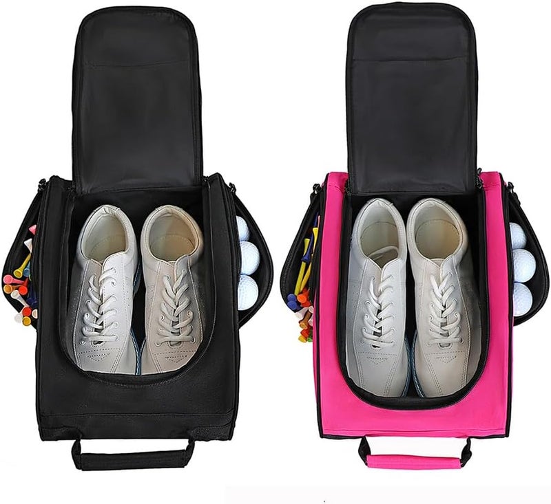 Goloni 2 Pcs Ventilated Golf Shoe Bag Men Women Padded Travel Shoe Bag Sport Shoe Carrier Bags with Side Accessory Pockets for Socks, Tees, Golf Balls (Black+Pink) - Image 1