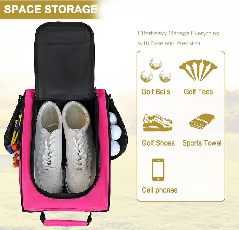 Goloni 2 Pcs Ventilated Golf Shoe Bag Men Women Padded Travel Shoe Bag Sport Shoe Carrier Bags with Side Accessory Pockets for Socks, Tees, Golf Balls (Black+Pink) - Image 2