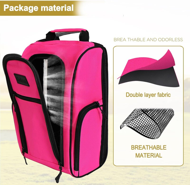 Goloni 2 Pcs Ventilated Golf Shoe Bag Men Women Padded Travel Shoe Bag Sport Shoe Carrier Bags with Side Accessory Pockets for Socks, Tees, Golf Balls (Black+Pink) - Image 3
