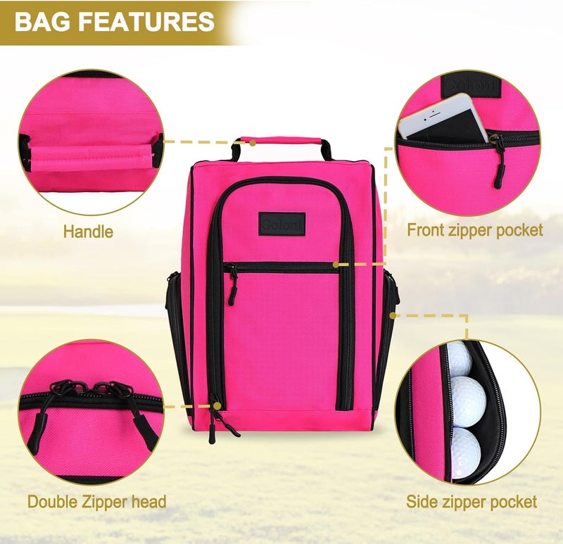 Goloni 2 Pcs Ventilated Golf Shoe Bag Men Women Padded Travel Shoe Bag Sport Shoe Carrier Bags with Side Accessory Pockets for Socks, Tees, Golf Balls (Black+Pink) - Image 4