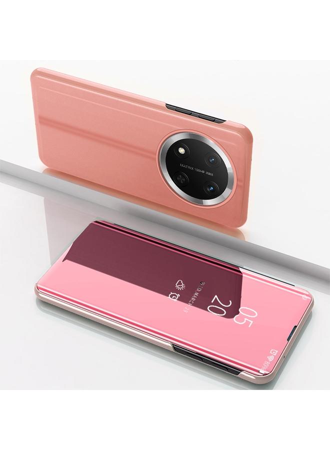 For Honor X9c Plated Mirror Horizontal Flip Leather Phone Case with Holder(Rose  Gold)