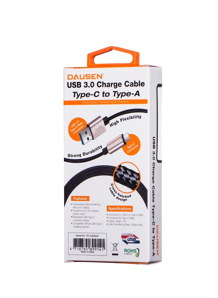 Dausen TR-CU605GD USB Type-C to USB Type-A charging cable - Image 2