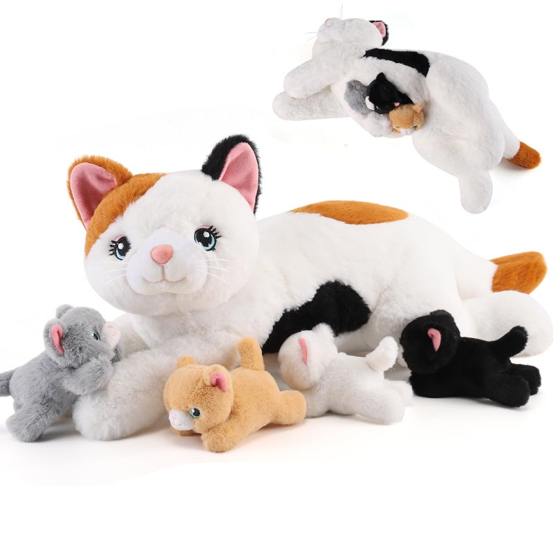 gnomantic 5 Pieces Cat Stuffed Animals with Babies Inside Belly 1 Mommy Stuffed Cat with 4 Kittens Stuffed Kitty Plush Toys for Kids Age 38 Gifts Ideal for Christmas Valentines Birthday - Image 2