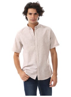 Andora Solid Linen Short Sleeve Oxford Shirt _ Beige  - Image 2