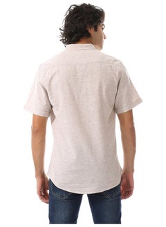 Andora Solid Linen Short Sleeve Oxford Shirt _ Beige  - Image 4