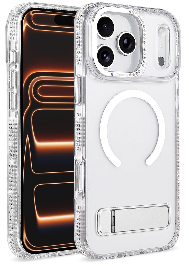 for iPhone 17 Pro Max Case Compatible with MagSafe,Magnetic Phone Case for iPhone 17 Pro Max Diamond Vertical Stand Anti-Scratch Shockproof Protective Cover silver - Image 1
