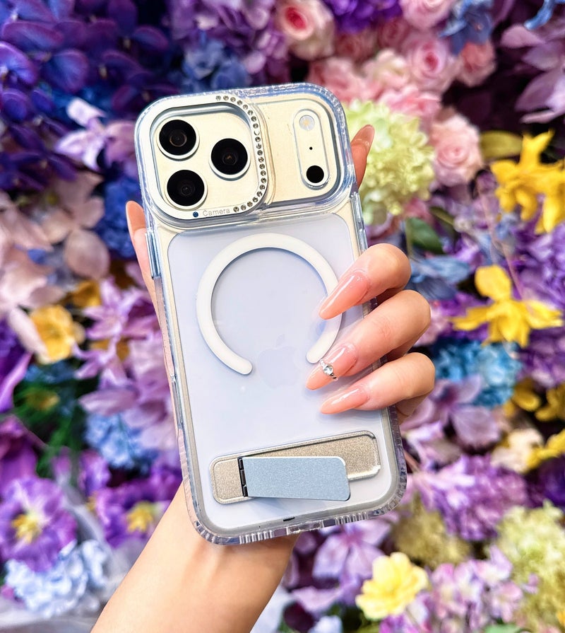 for iPhone 17 Pro Max Case Compatible with MagSafe,Magnetic Phone Case for iPhone 17 Pro Max Diamond Vertical Stand Anti-Scratch Shockproof Protective Cover silver - Image 5