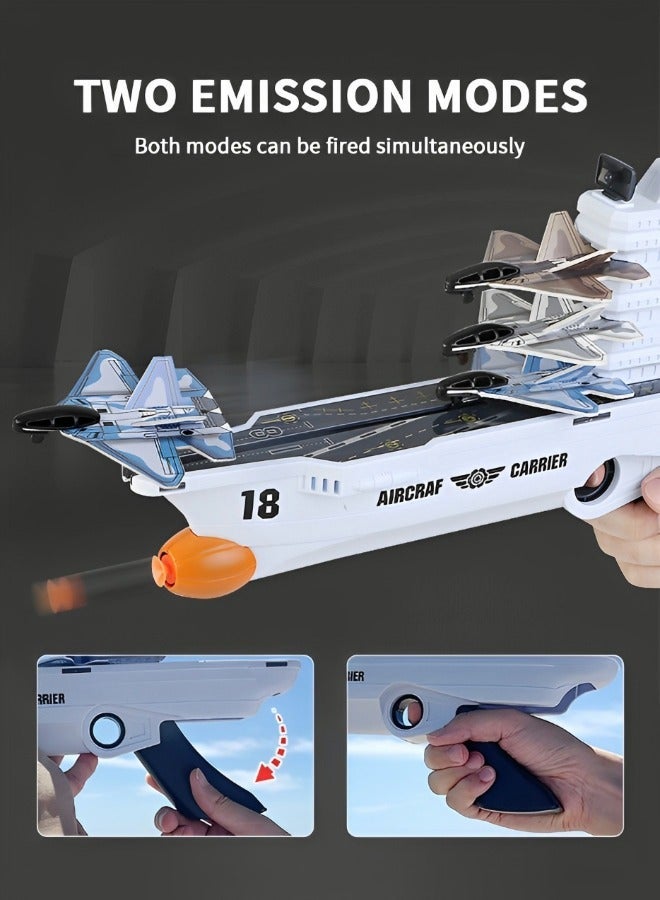 GROIC Airplane Toy Catapult Plane Outdoor Flying Toys One-Click Ejection Model Airplane,2 Flight Mode Catapult Plane with 4 Planes and 8 Soft Bullets Outside Toy - Image 2