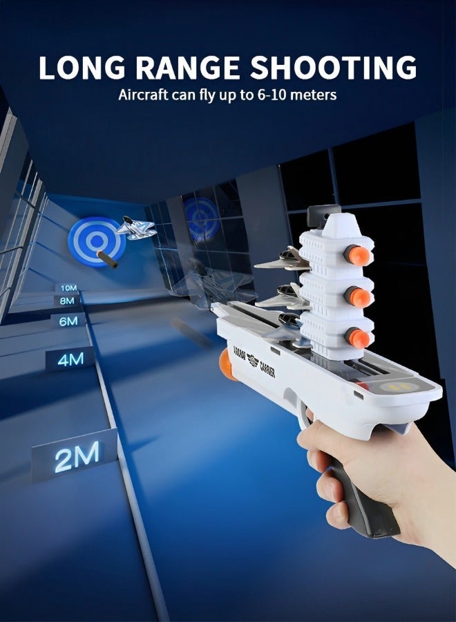 GROIC Airplane Toy Catapult Plane Outdoor Flying Toys One-Click Ejection Model Airplane,2 Flight Mode Catapult Plane with 4 Planes and 8 Soft Bullets Outside Toy - Image 4