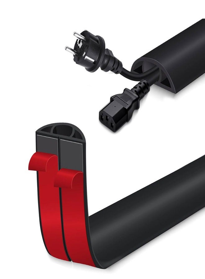 Floor Cord Cover 2M/6.5FT Self Adhesive Cord Hider Floor Cable Management Power Cord Protector Electric Cord Covers for Home, Offices, School, Cable Cavity: 10MM(W) x 6MM(H) black - Image 1