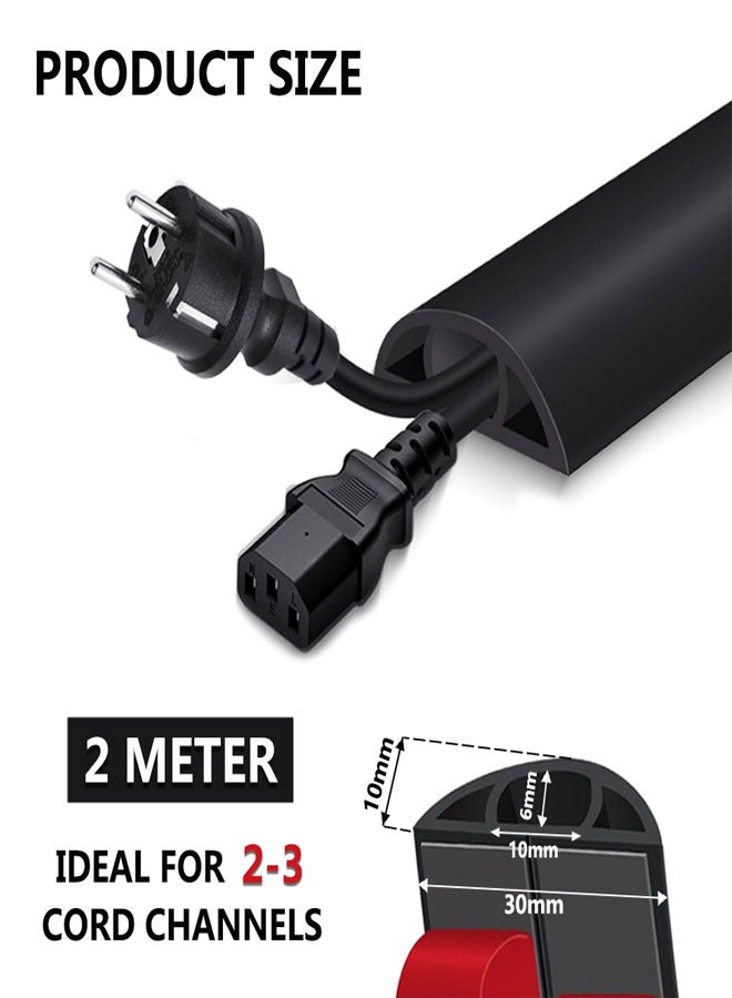 Floor Cord Cover 2M/6.5FT Self Adhesive Cord Hider Floor Cable Management Power Cord Protector Electric Cord Covers for Home, Offices, School, Cable Cavity: 10MM(W) x 6MM(H) black - Image 2
