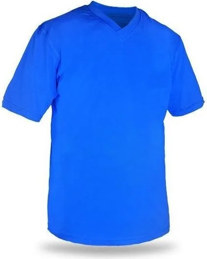 Mervem T-Shirt V Neck Short Sleeve Cotton Pocket Saks Blue