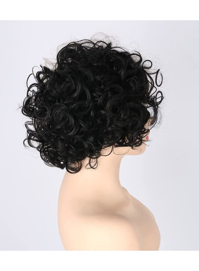 إستيل شعر مستعار مجعد أسود أبيض ثنائي اللون شعر مستعار قصير مموج مجعد مناسب لحفلات الكرنفال وإكسسوارات أزياء الحفلات التنكرية - Image 5