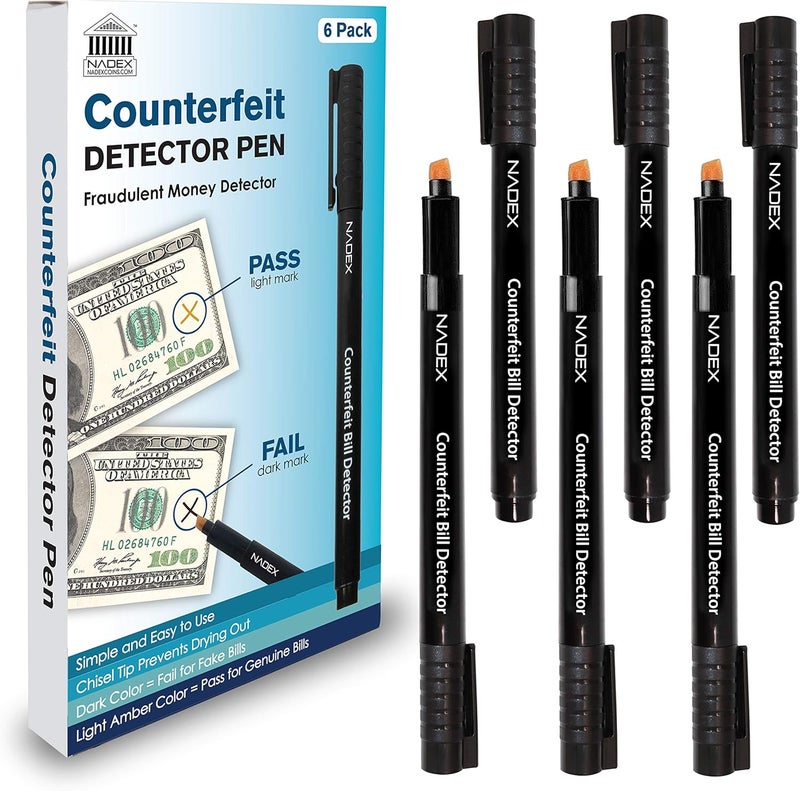 Nadex Counterfeit Pen, Easy Swipe - Gold for Real, Black for Fake, Detect Counterfeit Bills (6 Pack) - Image 1