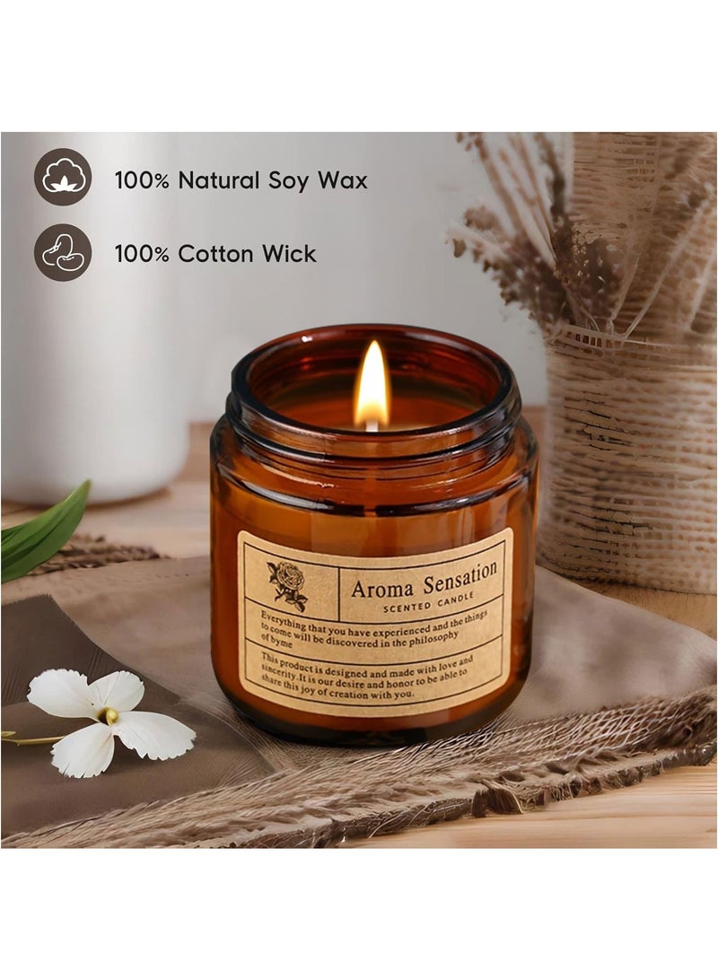 4 Pack Aromatherapy Candle Set Soy Wax Scented Candles Large Brown Jar Candle Long Burning Time Lasting Fragrance for Home Scented Aromatherapy Festival Gifts Set - Image 3