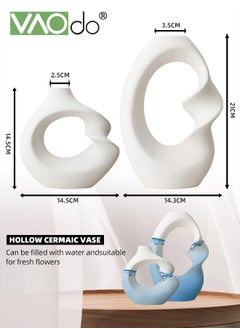 VAOdo 2PCS Unique White Ceramic Vase for Modern Home Decor Minimalist Nordic Boho Ins Style Centerpieces,Round Matte Pampas Flower Vases Art Aesthetic Donut Decorations for Room Office and Farmhouse  - Image 4