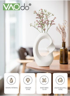VAOdo 2PCS Unique White Ceramic Vase for Modern Home Decor Minimalist Nordic Boho Ins Style Centerpieces,Round Matte Pampas Flower Vases Art Aesthetic Donut Decorations for Room Office and Farmhouse  - Image 2