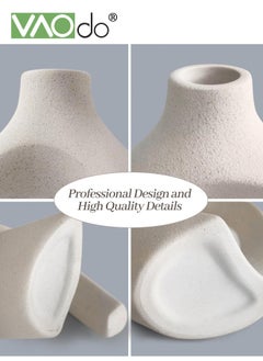 VAOdo 2PCS Unique White Ceramic Vase for Modern Home Decor Minimalist Nordic Boho Ins Style Centerpieces,Round Matte Pampas Flower Vases Art Aesthetic Donut Decorations for Room Office and Farmhouse  - Image 5