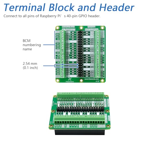 Freenove Breakout Board for Raspberry Pi 5 / 4B / 3B+ / 3B / 3A+ / 2B / 1B+ / 1A+ / Zero 2 W/Zero W/Zero, Terminal Block Shield HAT with Pin Header, GPIO Status LED - Image 5