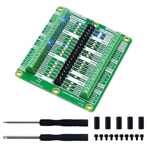 Freenove Breakout Board for Raspberry Pi 5 / 4B / 3B+ / 3B / 3A+ / 2B / 1B+ / 1A+ / Zero 2 W/Zero W/Zero, Terminal Block Shield HAT with Pin Header, GPIO Status LED - Image 1