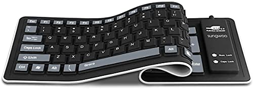 sungwoo Foldable Silicone Keyboard USB Wired Waterproof Rollup Keyboard for PC Notebook Laptop (Black+Grey) - Image 2