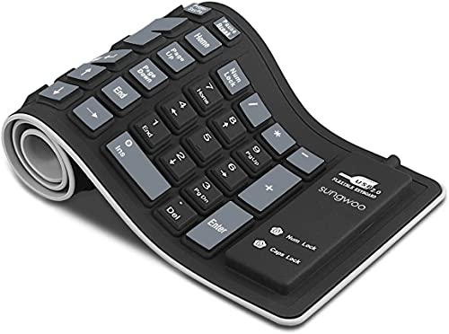 sungwoo Foldable Silicone Keyboard USB Wired Waterproof Rollup Keyboard for PC Notebook Laptop (Black+Grey) - Image 4