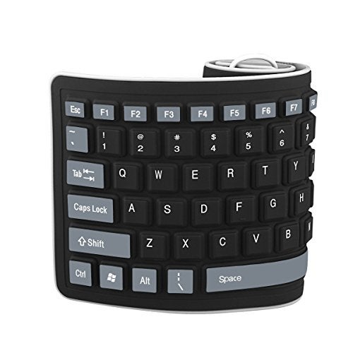 sungwoo Foldable Silicone Keyboard USB Wired Waterproof Rollup Keyboard for PC Notebook Laptop (Black+Grey) - Image 3
