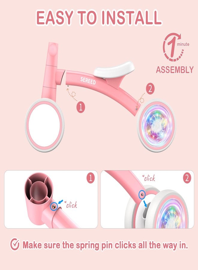 SEREED Colorful Lighting Baby Balance Bike, Toys for 1 Year Old Boys Girls, 12-24 Month Toddler Balance Bike with 4 Silence Wheels, First Birthday Gift (Pink) - Image 3