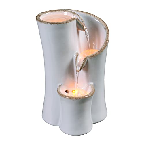 GOSSI Haobos Indoor Water Fountain Imitation Ceramics Appearance Tabletop Fountain Relaxation Desktop Waterfall w/ 3 Reflective led, 9.8 Inch Tall Fountain (Grey) - Image 1