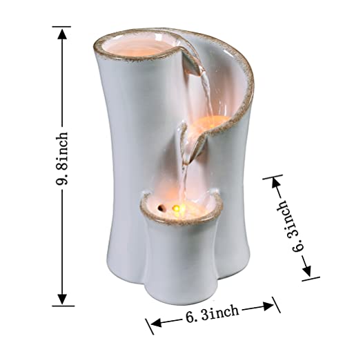 GOSSI Haobos Indoor Water Fountain Imitation Ceramics Appearance Tabletop Fountain Relaxation Desktop Waterfall w/ 3 Reflective led, 9.8 Inch Tall Fountain (Grey) - Image 3