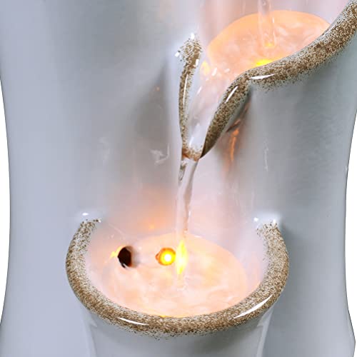 GOSSI Haobos Indoor Water Fountain Imitation Ceramics Appearance Tabletop Fountain Relaxation Desktop Waterfall w/ 3 Reflective led, 9.8 Inch Tall Fountain (Grey) - Image 5