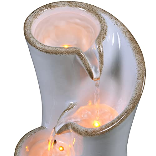 GOSSI Haobos Indoor Water Fountain Imitation Ceramics Appearance Tabletop Fountain Relaxation Desktop Waterfall w/ 3 Reflective led, 9.8 Inch Tall Fountain (Grey) - Image 4