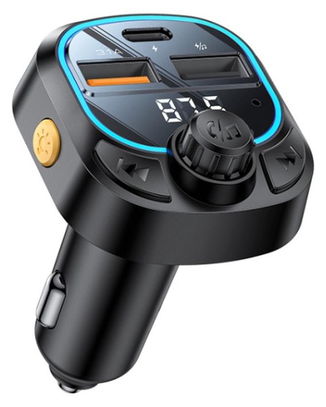 Yesido Y70 Car Charger, Bluetooth 5.3 FM Transmitter, Supports 3 Devices, USB and Type-C Port, with Remote Control - Black - Image 1