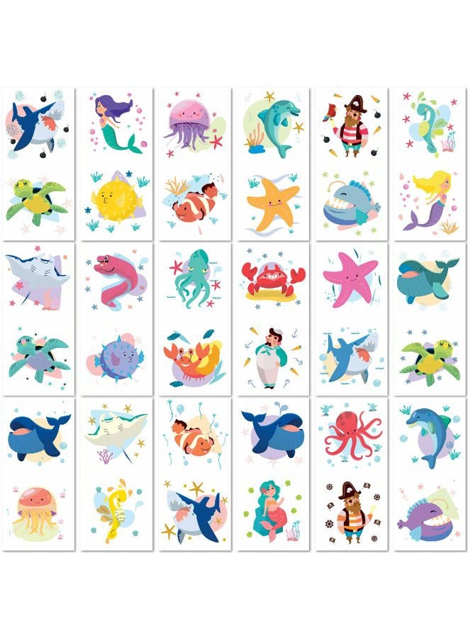 PapaKit Cute Ocean Animals 36 Temporary Fake Tattoo Set, 18 Individually Wrapped Sheets | Kids Girls & Boys Birthday Party Favor Gift Reward, Non-Toxic Safe Removable - Image 1