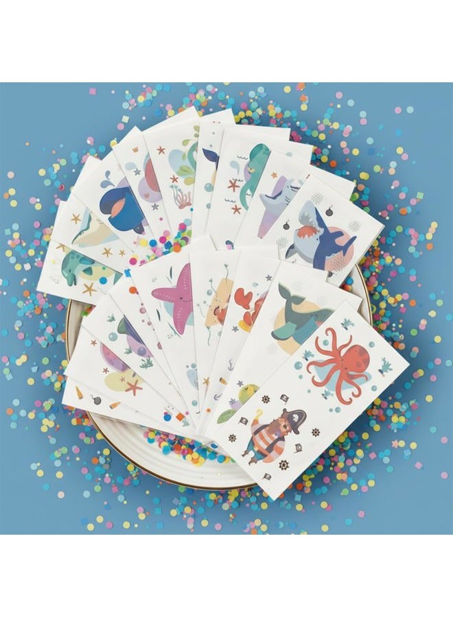 PapaKit Cute Ocean Animals 36 Temporary Fake Tattoo Set, 18 Individually Wrapped Sheets | Kids Girls & Boys Birthday Party Favor Gift Reward, Non-Toxic Safe Removable - Image 2