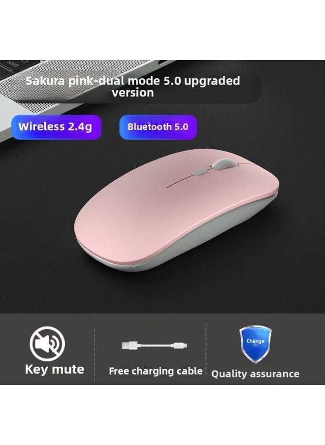 Wireless Bluetooth Mouse Mute Rechargeable Dual-Mode Office Laptop Mouse For Huawei Dell Lenovo-Specification:Cute Pink/bluetooth Dual Template 【silent + Rechargeable】 2.4g Wireless + Bluetooth - Image 1