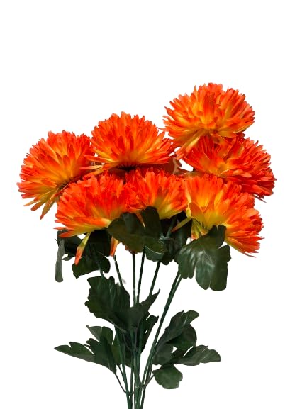 Generic Indus Decor Artificial Dahlia Bunch, Decorative Items for Home Décor Living Room Bedroom Office Table Top Centerpiece Wedding Decoration (7 Flowers) (Orange)  - Image 1