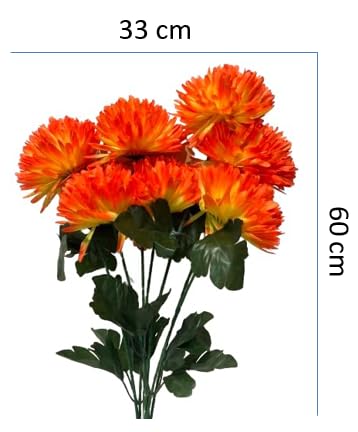 Generic Indus Decor Artificial Dahlia Bunch, Decorative Items for Home Décor Living Room Bedroom Office Table Top Centerpiece Wedding Decoration (7 Flowers) (Orange)  - Image 2