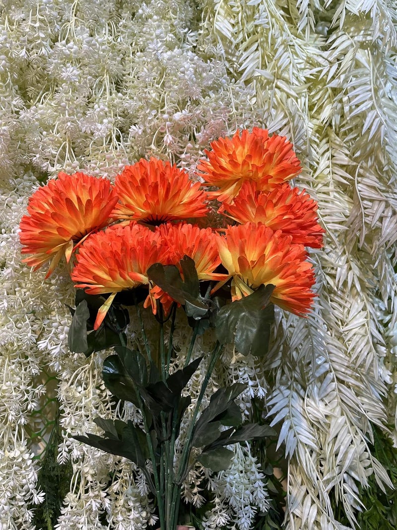 Generic Indus Decor Artificial Dahlia Bunch, Decorative Items for Home Décor Living Room Bedroom Office Table Top Centerpiece Wedding Decoration (7 Flowers) (Orange)  - Image 4