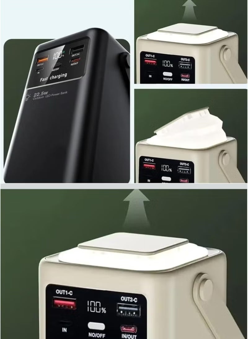 LEVINO 30000mAh Power Bank Digital Display 22.5W Fast Charging Dual USB & Type-C Ports 4 Built-in Cables LED Light Portable Charger Multi-Device White - Image 5