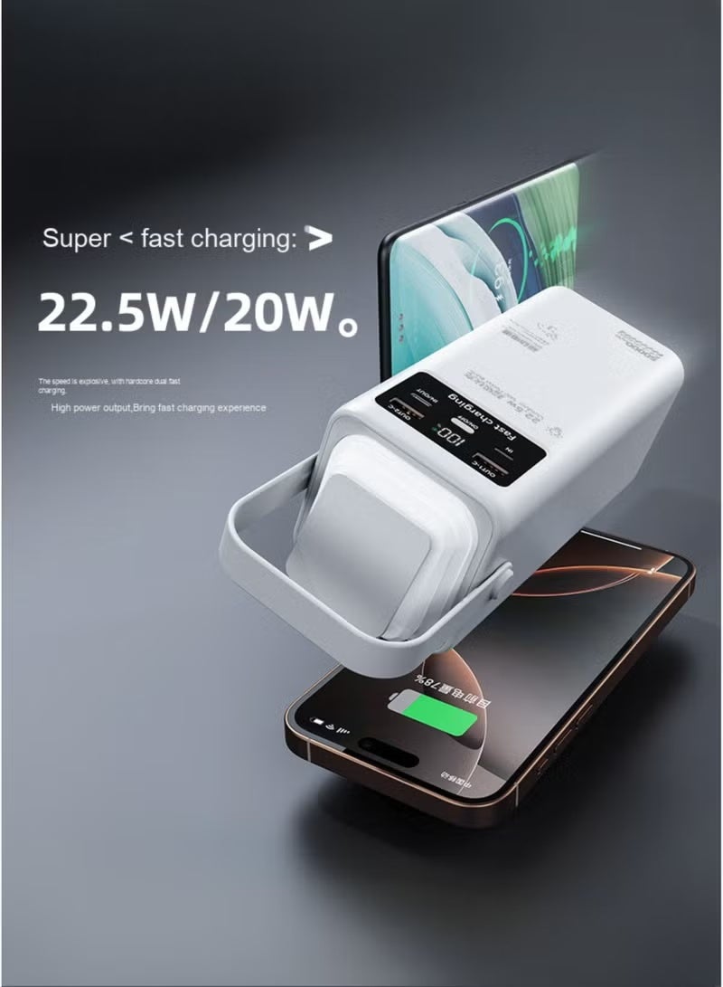 LEVINO 30000mAh Power Bank Digital Display 22.5W Fast Charging Dual USB & Type-C Ports 4 Built-in Cables LED Light Portable Charger Multi-Device White - Image 2