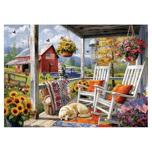 Larkipuzz Beautiful Country Cottage Puzzles for Adults 1000 Pieces Colorful Flower Landscape Jigsaw Puzzle Impossible Dog Cat Art Puzzles - Image 5