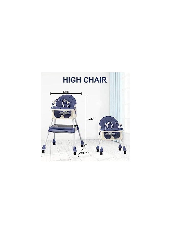 umbrella Umbrella 4-in-1 Convertible High Chair with Adjustable Height and Footrest, Toddler Feeding Booster Seat with Tray, Wheels, Seat Belt and Pillow 6 Months to 4 Years (Blue)  - Image 5