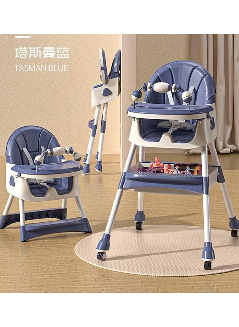 umbrella Umbrella 4-in-1 Convertible High Chair with Adjustable Height and Footrest, Toddler Feeding Booster Seat with Tray, Wheels, Seat Belt and Pillow 6 Months to 4 Years (Blue)  - Image 2